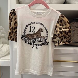 Dolce & Gabbana Kids White Tee with Leopard Print Sleeves